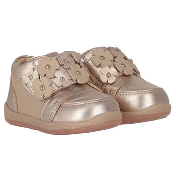 Baby Girls Rose Gold Floral Trainers